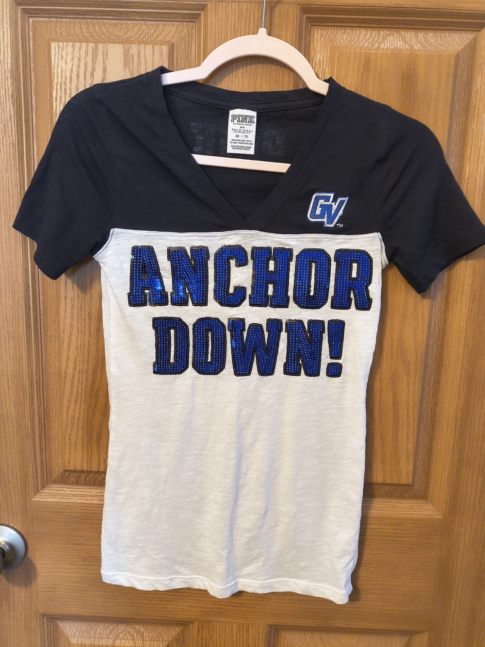 PINK Victoria's Secret Black & White 'ANCHOR DOWN!' Sequin Graphic Tee